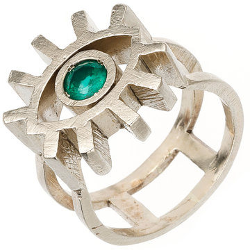 Large Eye Ring with emerald - unique piece