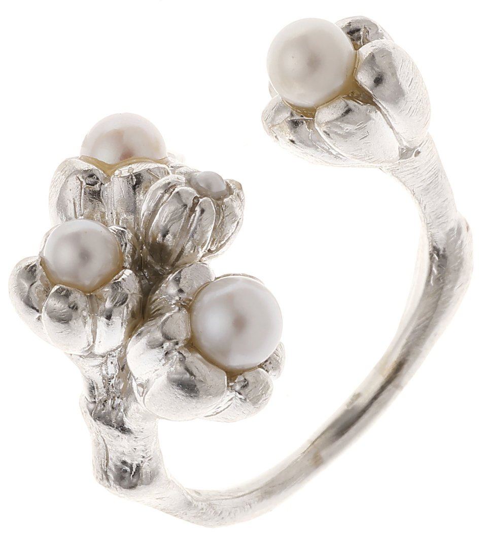 Prsten otevřené kvítí s perlami