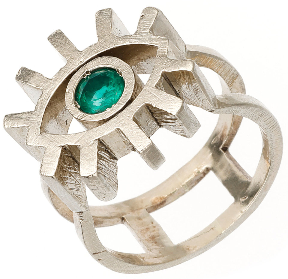 Large Eye Ring with emerald - unique piece