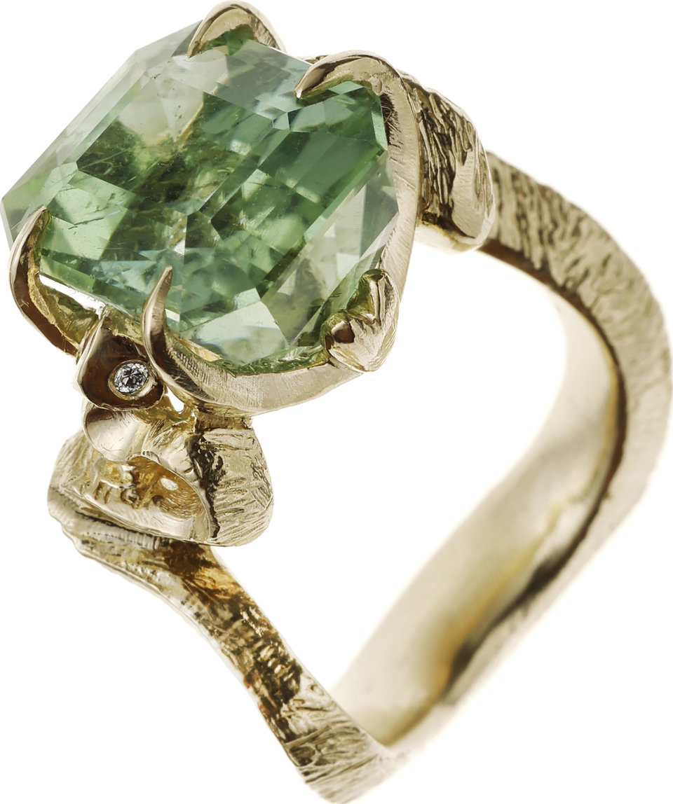 Serpent Ring with green Tourmaline one of a kind